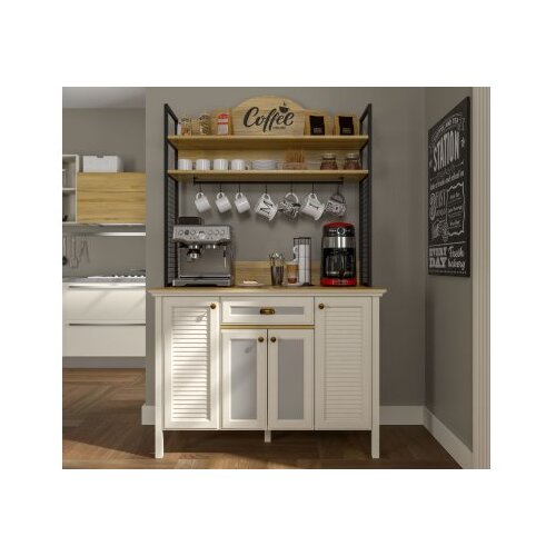 Hanah home Višenamenska vitrina za kafe Krem Hrast Crna boja FRN 21027 Cene