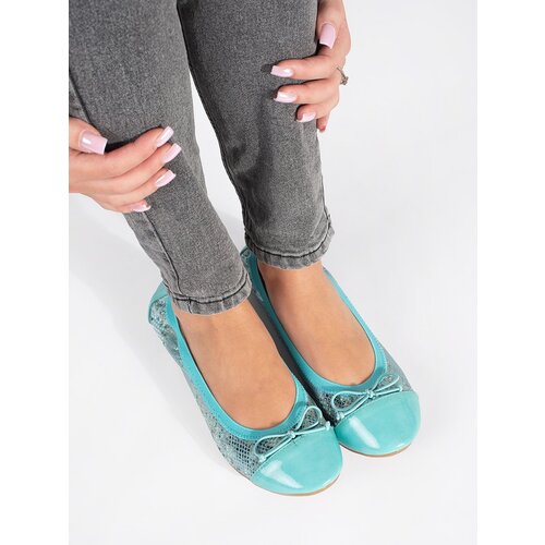 Shelvt Blue ballerinas with a snakeskin pattern and a bow Slike