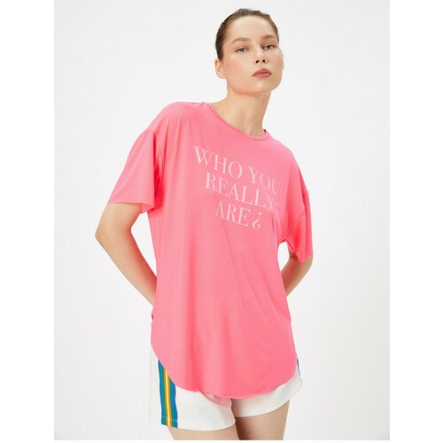 Koton Oversize Sports T-Shirt Slogan Printed Crew Neck Short Sleeve Cene