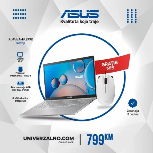  Laptop Asus X515EA-BQ332 i3/8G/512GSSD/BezOS