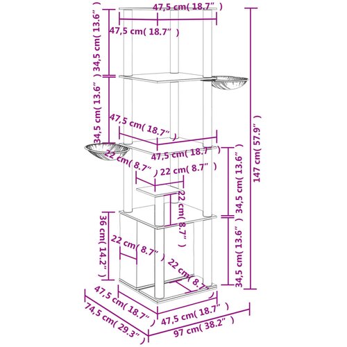  Penjalica za mačke sa stupovima za grebanje svjetlosiva 147 cm Slike