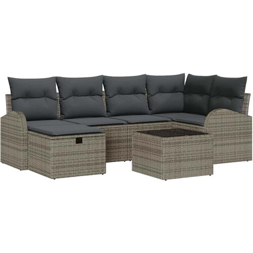 vidaXL 7-delni vrtni kavč set z blazinami siva poli ratan Cene