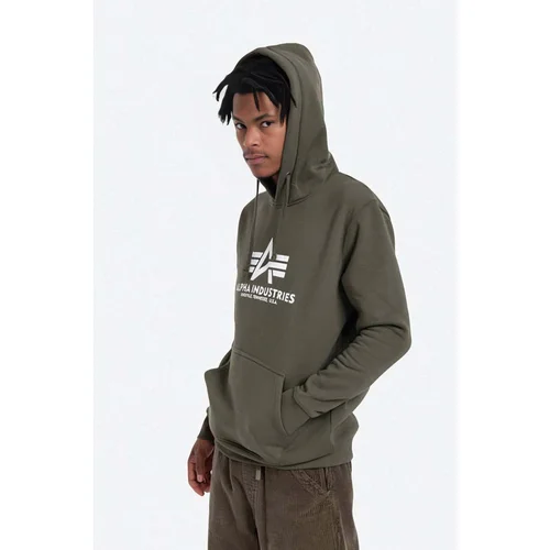 Alpha Industries Dukserica Basic Hoodie za muškarce, boja: zelena, s kapuljačom, s tiskom, 178312.257-green