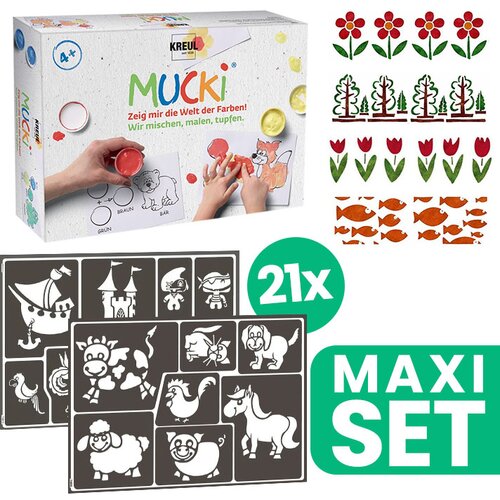  Otroška zbirka slikarskih šablon 21 kosov + MUCKI Finger Paint Set Cene