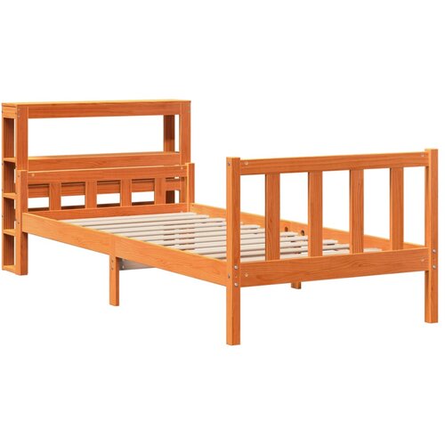 VidaXL Posteljni okvir z vzglavjem vo&amp;scaron;čeno rjava 90x190 cm borovina, (21292536) Slike