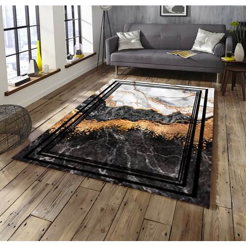  Tepih  sa gumenom podlogom 140x220cm - mermer, crno-zlatni, TG-3003 Cene