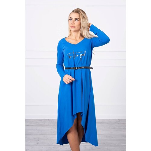 Kesi Dress with decorative belt and mauve-blue inscription Slike