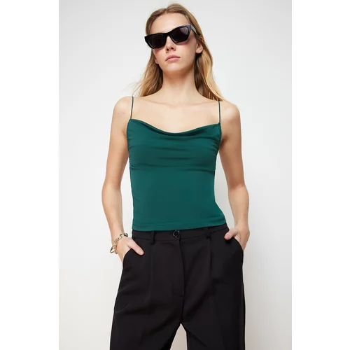 Trendyol Emerald Green Fitted/Slippery Turndown Collar Flexible Knitted Blouse