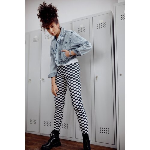 Fasardi Women's dark blue checkerboard leggings Slike
