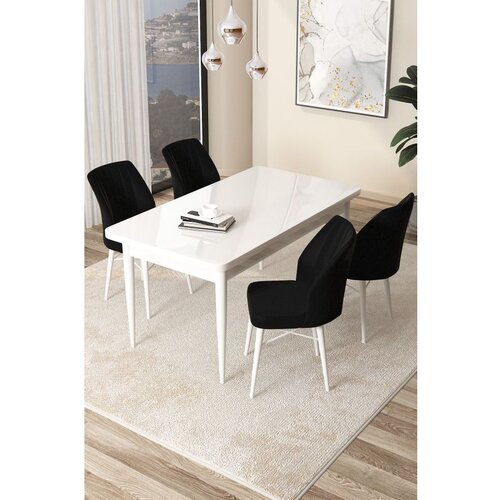 Hanah home Arp - White, Black WhiteBlack Dining Table & Chairs Set (5 Pieces) Cene