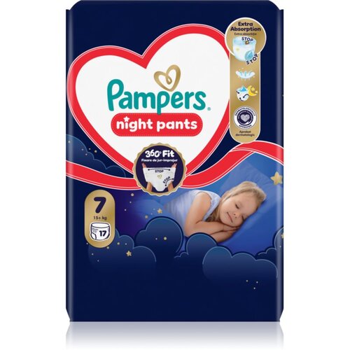 Pampers Night Pants Size 7 jednokratne pelene-gaćice za noć 15+ kg 17 kom Slike