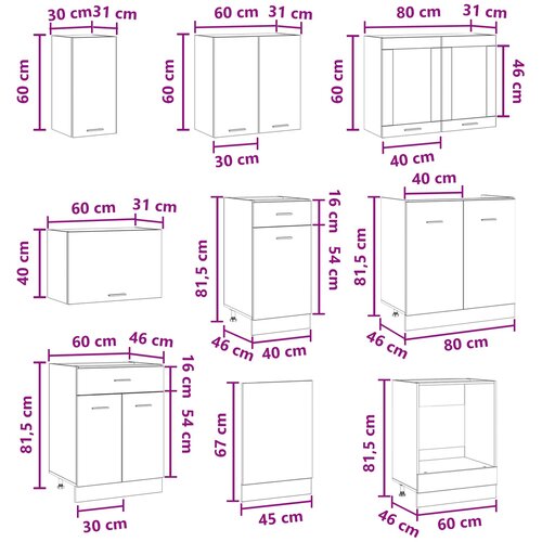  Kuhinjska jedinica Lyon 8 pcs Konstruirano drvo Slike