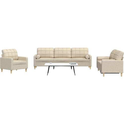  3-dijelni set sofa s ukrasnim jastucima krem od tkanine Cijene