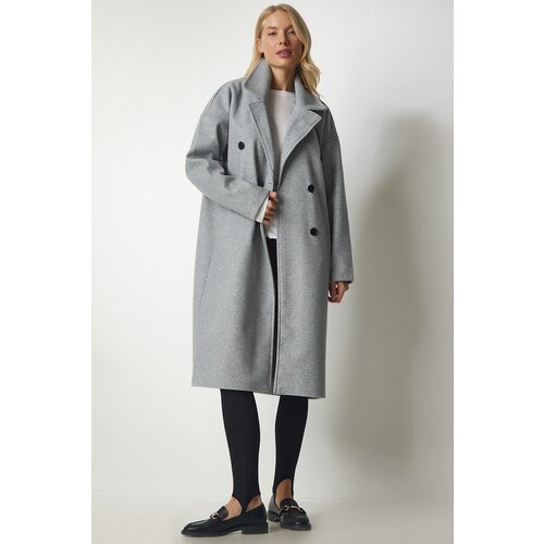  Women&amp;#039;s Gray Double Breasted Collar Oversized Cachet Coat Slike