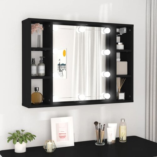 vidaXL Ormarić s ogledalom i LED svjetlima crni 76 x 15 x 55 cm Cijene