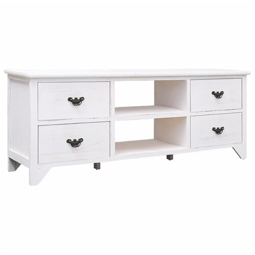 VidaXL TV ormarić antikni bijeli 108x30x40 cm masivno drvo paulovnije Slike