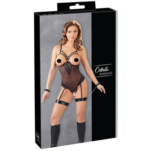 Cottelli Bondage - metalni prsten, tijelo trake s držačem za ruke (crno) - XL Slike