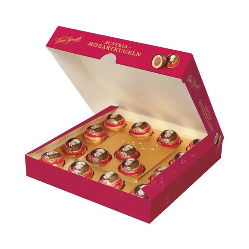 Austria Mozartkugeln Mozart kugle crna čokolada kutija 247gr Slike