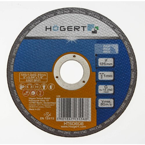 Hogert HT6D606 rezni disk za inox, 125 mm, ultra tanak 1.0 mm Slike
