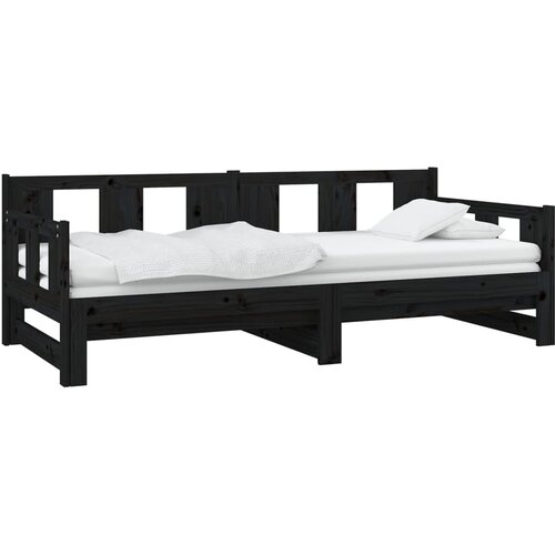  Dnevni ležaj na izvlačenje crni 2x (80x200) cm masivna borovina Slike