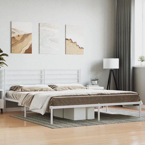 vidaXL Kovinski posteljni okvir z vzglavjem bel 183x213 cm Cene