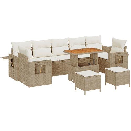 vidaXL 10-dijelni vrtni sofa set s jastučićima Bež Poli Ratan Akacija, 3-dijelni vrtni blagovaonski set s jastučićima Bež Poli Ratan Akacija Cijene