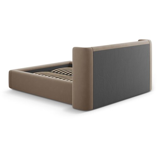 Windsor &amp;amp; Co Sofas Svetlo rjava oblazinjena zakonska postelja s prostorom za shranjevanje z letvenim dnom 200x200 cm Jason &amp;ndash; Slike