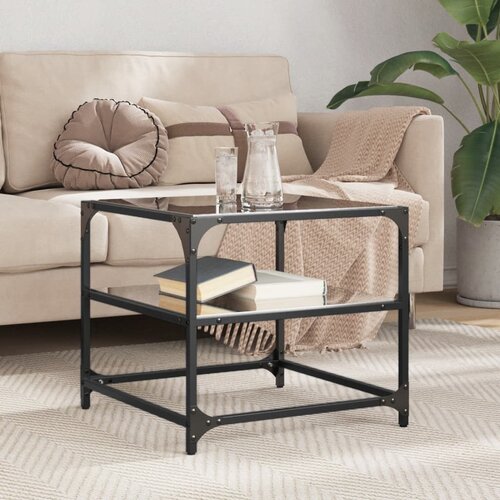 VidaXL Klubska mizica s stekleno povr&amp;scaron;ino črna 50x50x45 cm jeklo Slike
