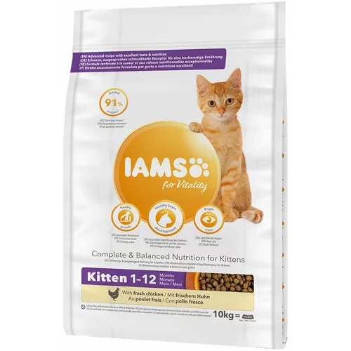 IAMS 10% popusta! 10 kg for Vitality hrana za mačke - Kitten & Junior s piletinom