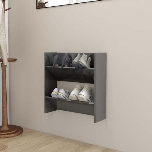  Zidni ormarić za cipele sjajni sivi 60 x 18 x 60 cm iverica Slike
