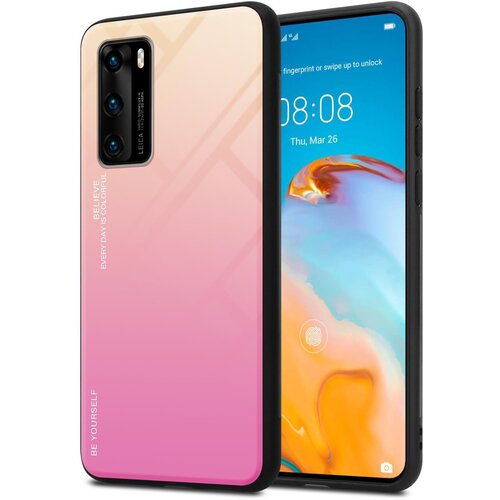 Cadorabo Ohi&scaron;je, združljiv s Huawei v rumeni - roza - dvobarvni za&scaron;čitni pokrov iz silikona TPU in hrbta iz kaljenega stekla, (20572355) Cene