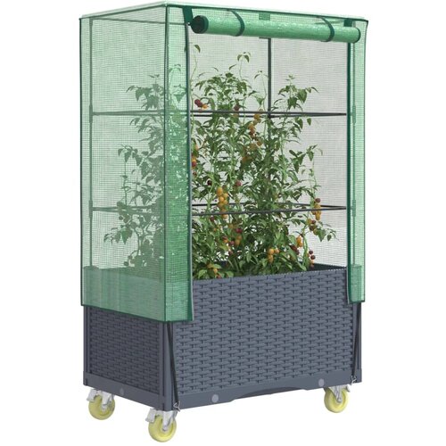 VidaXL Visoka greda s prevleko in kolesi videz ratana 80x50x182 cm Slike