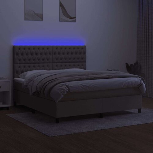  Krevet box spring s madracem LED smeđesivi 160x200 cm tkanina Slike