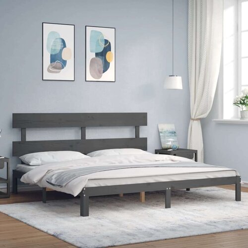 vidaXL Posteljni okvir z vzglavjem siv 200x200 cm trden les Cene