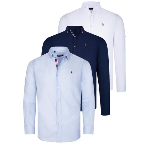 Dewberry TRIPLE SET G674 MENS SHIRT-NAVY BLUE-WHITE-LIGHT BLUE Slike
