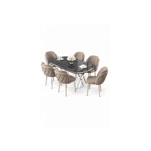 Hanah home Set trpezarijskog stola i stolica (7 delova) Zae Black Marble Chrome Cappuccino Cene