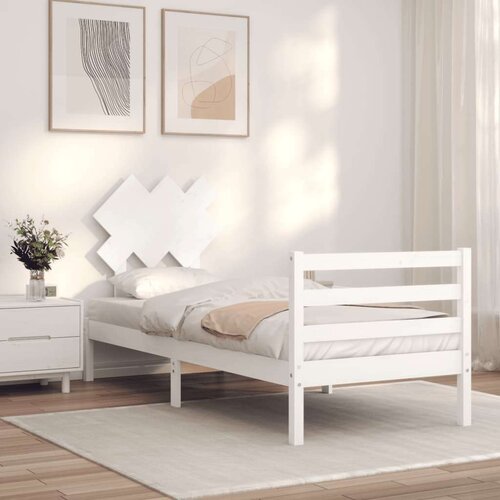  Kreveta s uzglavljem bijeli 90 x 200 cm od masivnog drva Slike