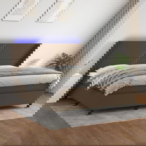 The Living Store Box spring postelja z vzmetnico LED temno rjava 180x200cm blago - Box Spring Postelja, (21449795) Slike
