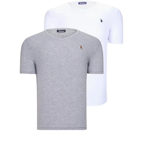 Dewberry DUAL SET T8568 V-NECK MENS T-SHIRT-WHITE-GREY