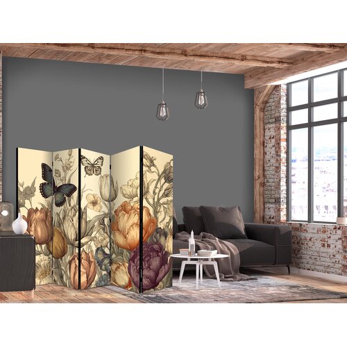 Paravan - Tulips in Cream - Illustration of Flowers and Butterflies on a Light Background Cijene