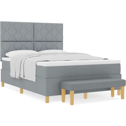 vidaXL Box Spring Krevet s Madracem &amp Klupom Svjetlosiva 140x200 cm Tkanina Cene