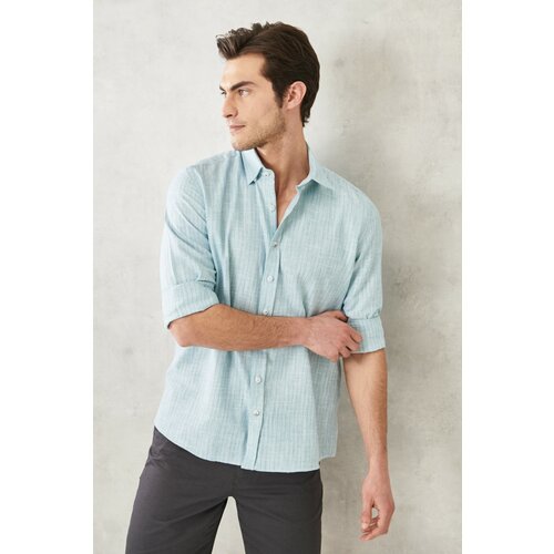 AC&Co / Altınyıldız Classics Men's Green Slim Fit Slim Fit Shirt with Hidden Buttons Collar Linen-Looking 100% Cotton Flared Shirt. Cene