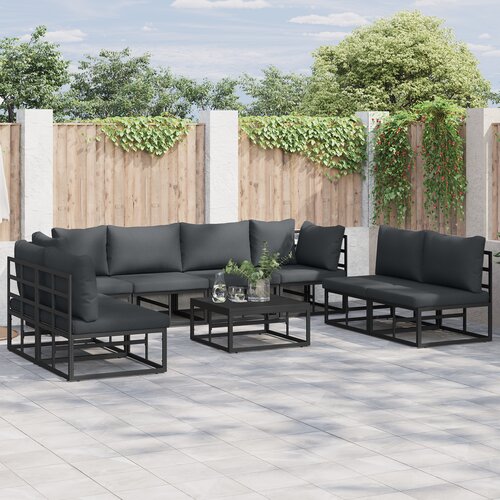 vidaXL Vrtna sedežna garnitura 9 pcs Črna 70 x 70 x 32 cm Aluminij Cene