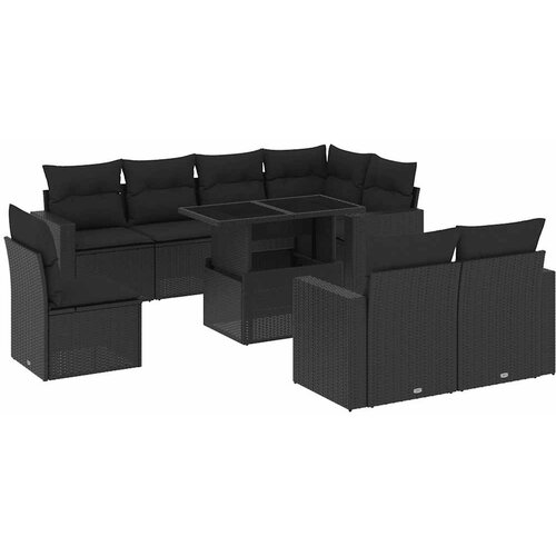  9-dijelni set vrtnih sofa s jastucima crni od poliratana Crna 100 x 55 x 73 cm Slike