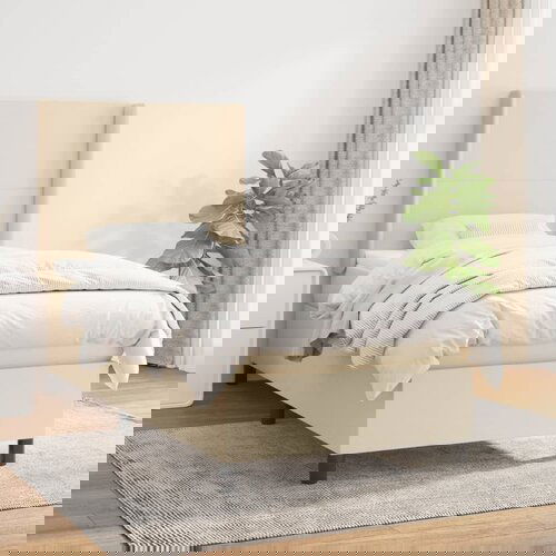VidaXL Box spring postelja z vzmetnico krem 90x200 cm blago Slike