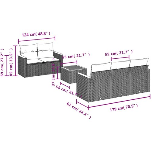  6-dijelni set vrtnih sofa s jastucima crni od poliratana Crna 61.5 x 62 x 69 cm Slike
