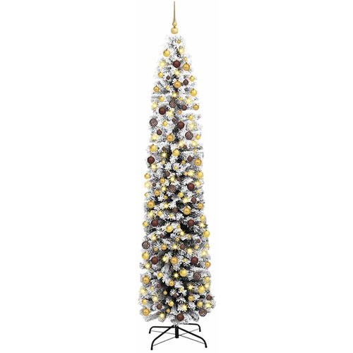 VidaXL Umjetno božićno drvce Zelena 240 cm PVC i čelik i plastika - Zelena i bijela 240 cm sa 300 LED-a i 120 zlatnih/smeđih kuglica Slike