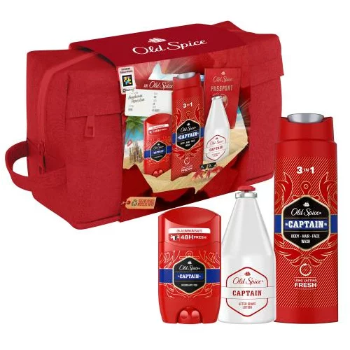Old Spice Captain Set deodorant v stiku 50 ml + gel za prhanje 3v1 250 ml + vodica po britju 100 ml + etui za dokumente + kozmetična torbica za moške