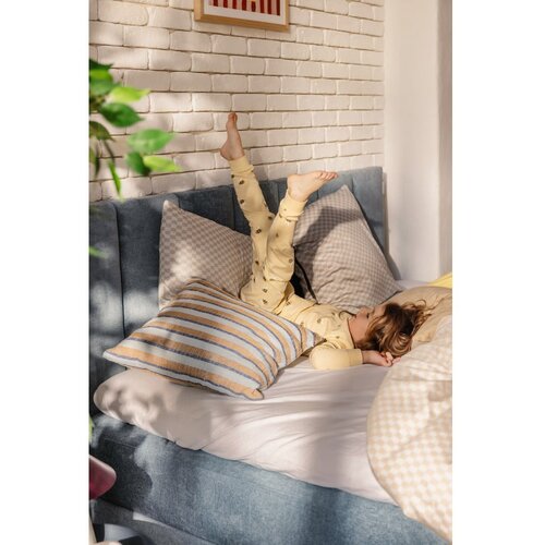 Bonami Selection Plavi tapecirani bračni krevet s prostorom za pohranu s madracem/letvičastim okvirom 180x200 cm Thessa Bold Line - Slike