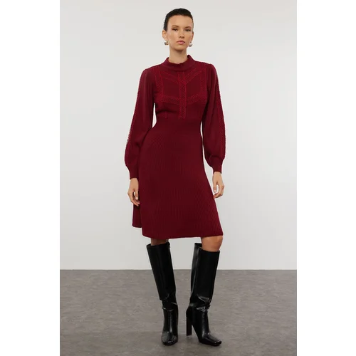 Trendyol Claret Red Mini Knitwear Lace Dress